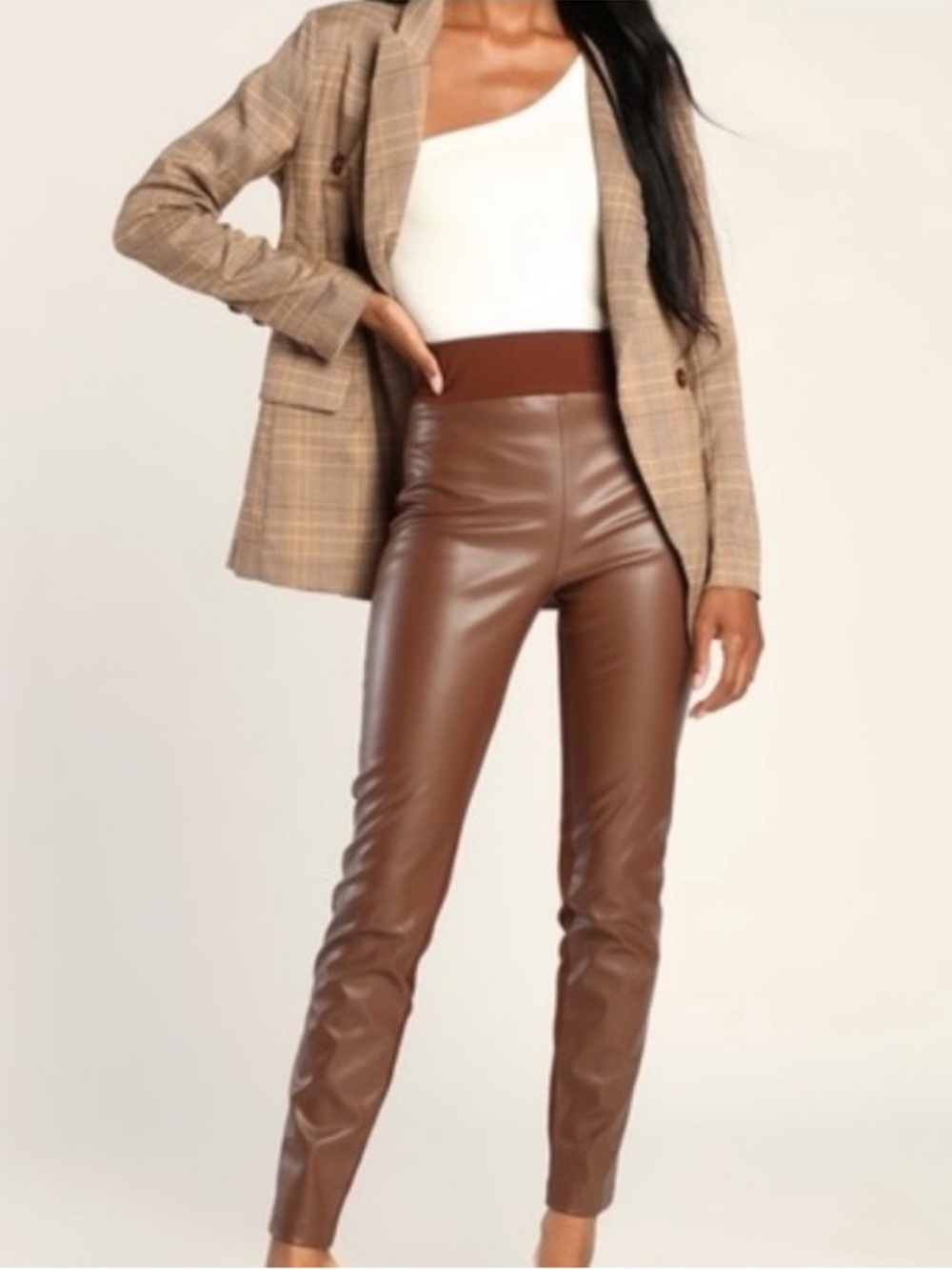 Lulus Faux Leather High Rise Leggings Brown XS Party In The Front Slim Pants NWT